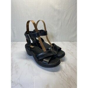 Patagonia Womens Leather Platform Wedge Sandals Shoes Size 7 Black sling back